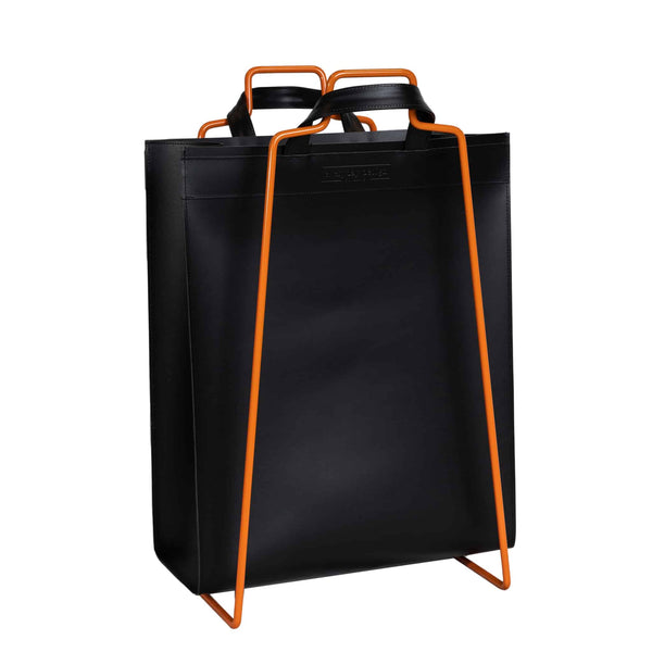 HELSINKI paper bag holder orange + VAASA recycled leather bag black