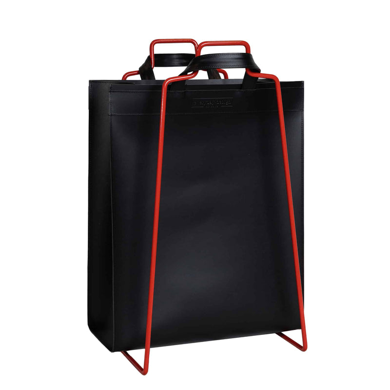 HELSINKI paper bag holder red + VAASA recycled leather bag black